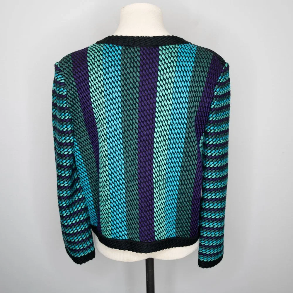 St. John Blue Teal Purple Woven Stripe Blazer P18 - Picture 3 of 8